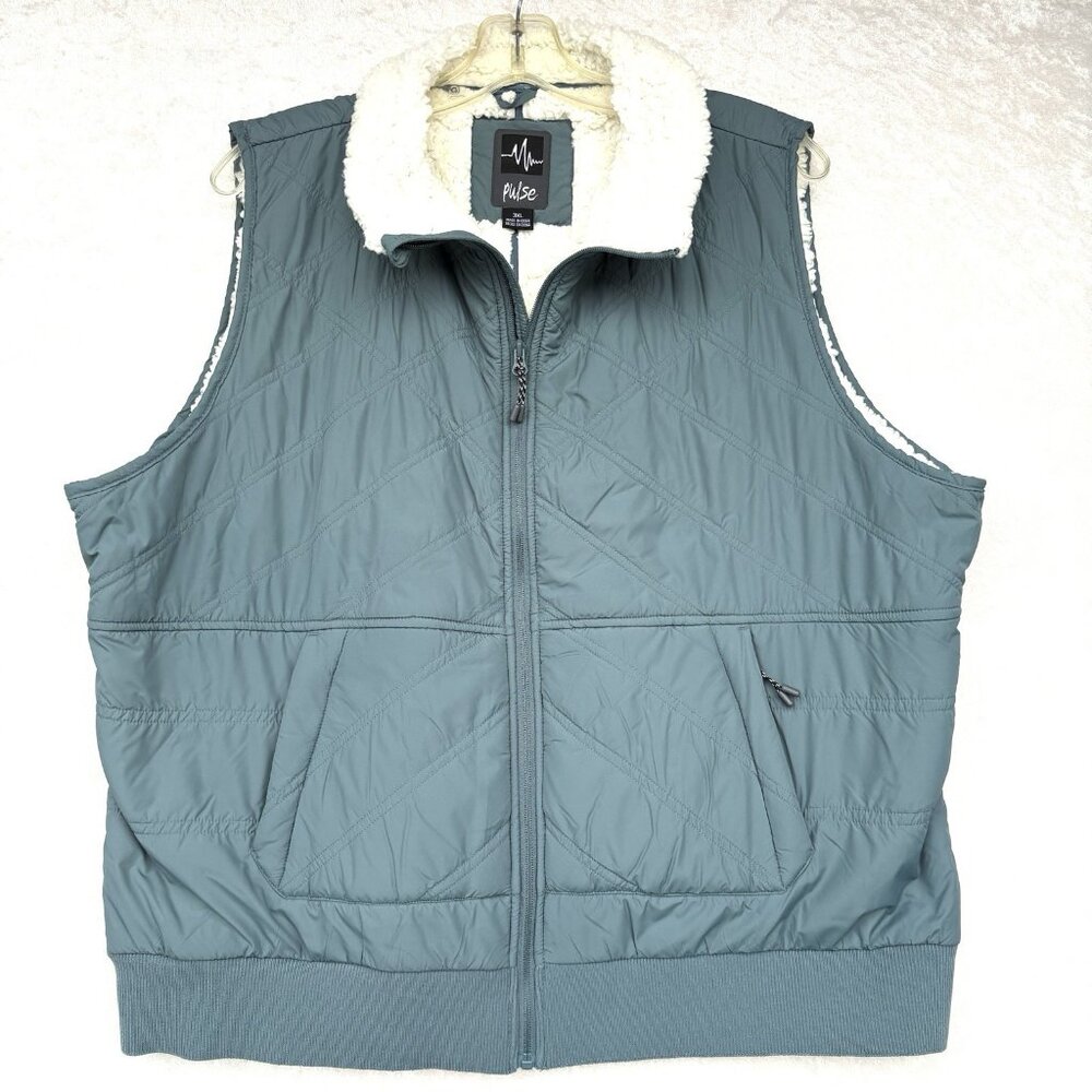 PULSE Mens Vest Size 3XL Teal Sherpa Fur Lined Outdoor Weather Gear Zip Pockets